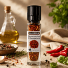 Italian crushed peperoncino with grinder reusable glass bottle and grinder cap