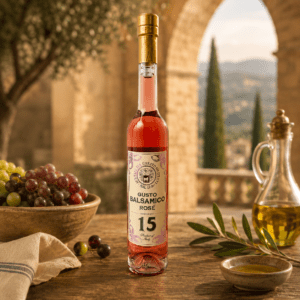 Premium Rosé balsamic vinegar 100ml aged in barriques and crafted in Italy with fruity red grape notes